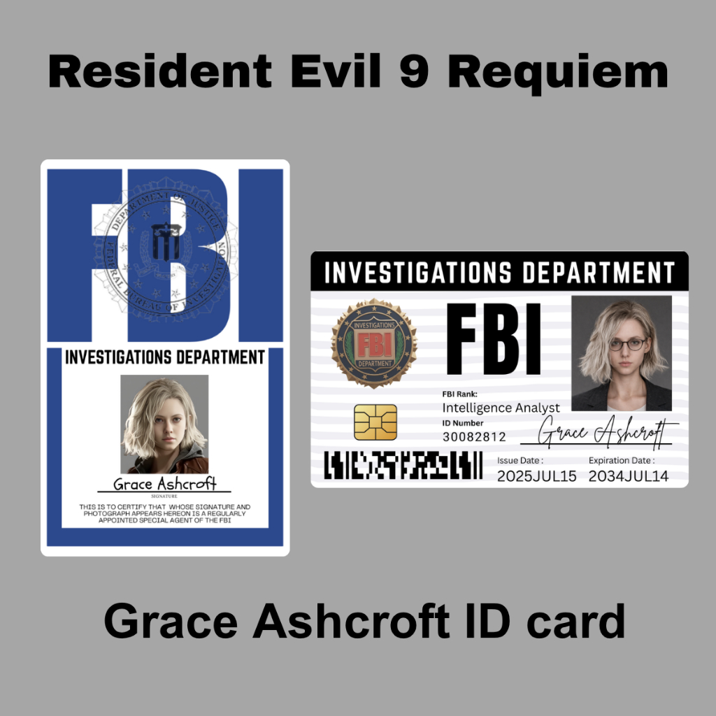 Resident Evil 9 Requiem Grace Ashcroft ID Card FBI Badge