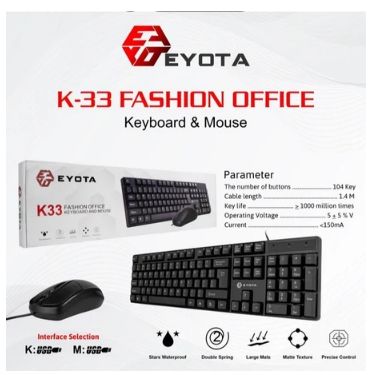 Itstore คีย์บอร์ด Eyota K33 K-33 Combo คีย์บอร์ดแบบมีสาย + เมาส์ สาย USB สํานักงานขนาดเต็ม