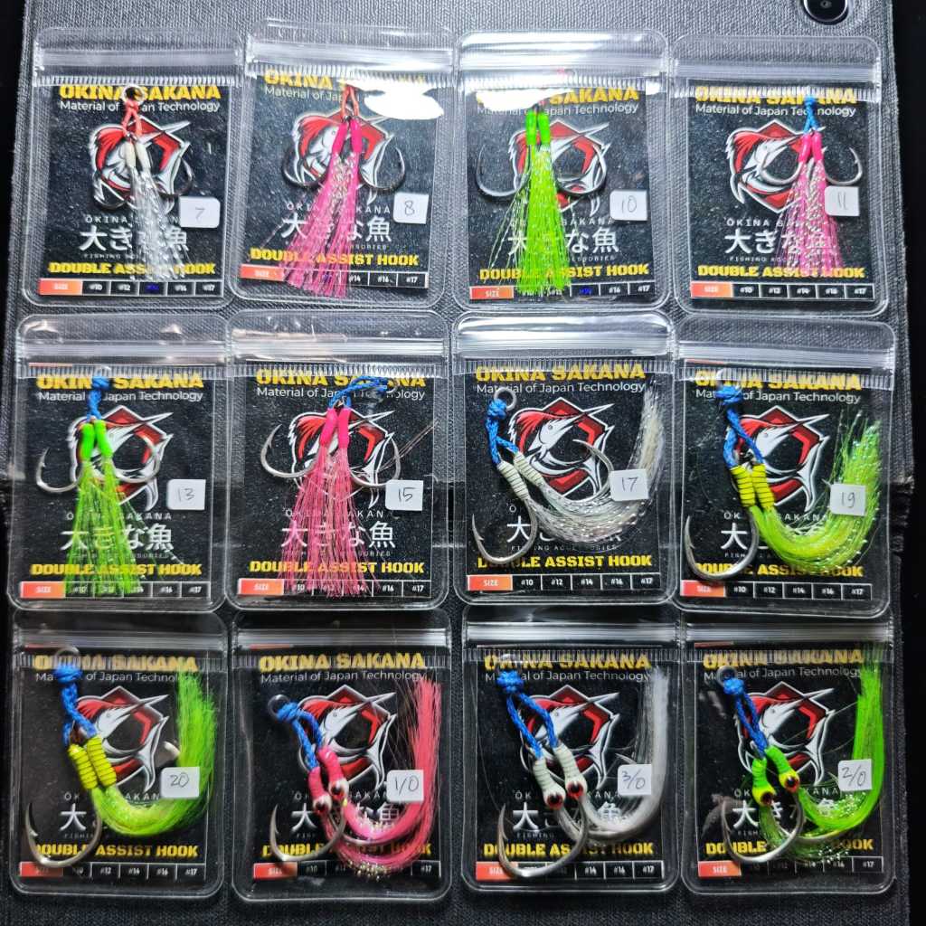 Double Assist Hook OKINA SAKANA Jigging Hook สําหรับจิ๊กโลหะ + เพิร์ลขนนก BONUS STICKER