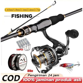 Joran Pancing Set 1.65-2.7m Fishing Rod with 1000-7000 Seties reel power handle Reel Rasio Gear 5.2:1 Max Drag10KG Fishing line hook Lure fishing Set Complete