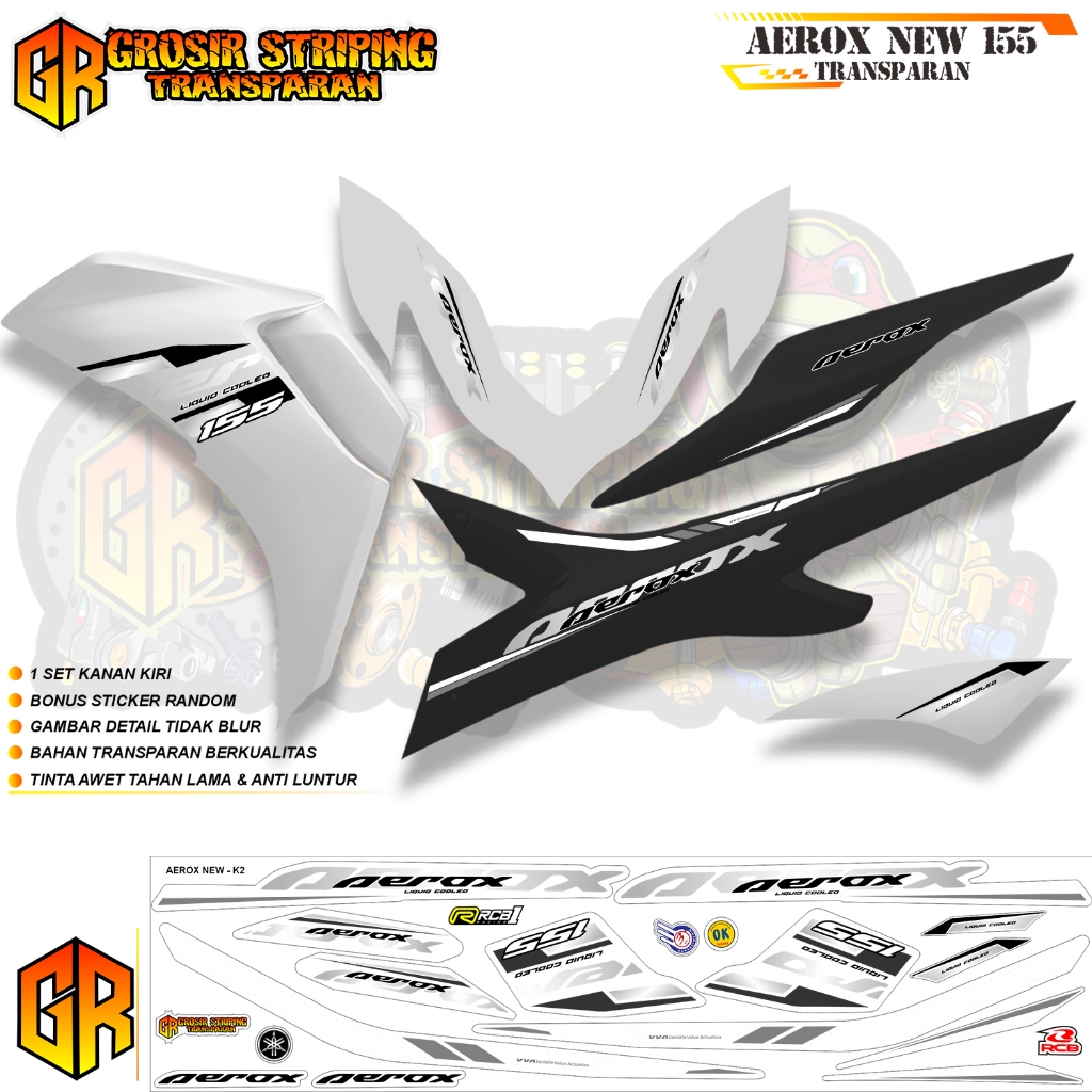 AEROX 155 แถบโปร่งใส | YAMAHA AEROX NVX 155 | พรีเมี่ยมคุณภาพชัดเจน | SIMPLE LIS MOTIF สติ๊กเกอร์ รหัส K