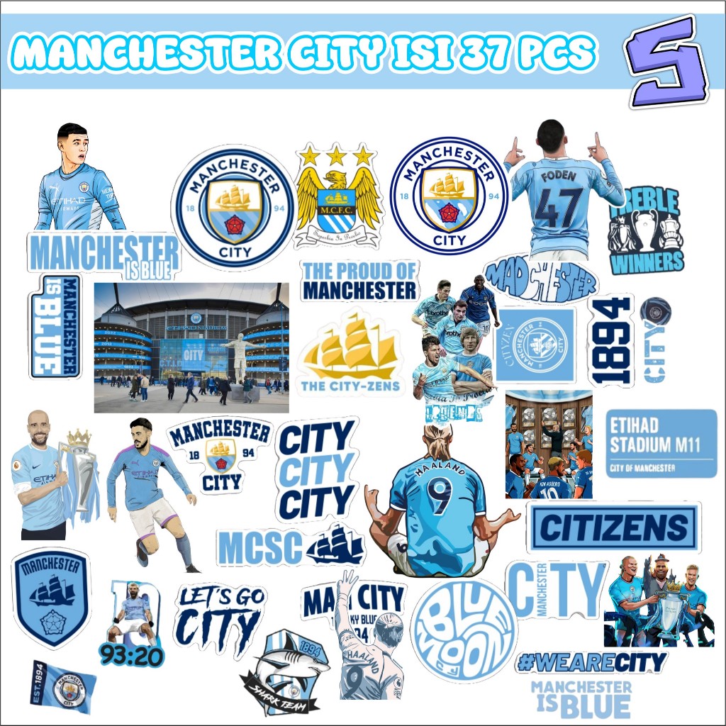 MAN CITY STICKER PACK CONTENTS 36 ชิ้น ALREADY CUT, JUST STICK ON HELMETS, LAPGTOPS, HP, ETC