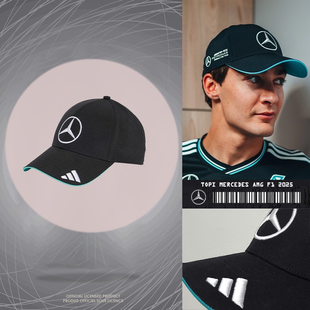 Mercedes AMG F1 2025 Black Blue Tosca Hat โลโก้ Mercedes