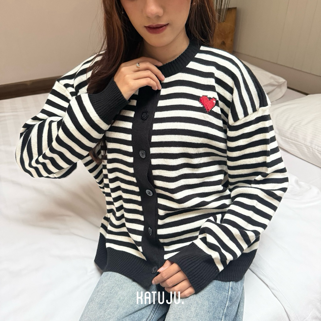 Katju-Cardigan Stripe Love Cami