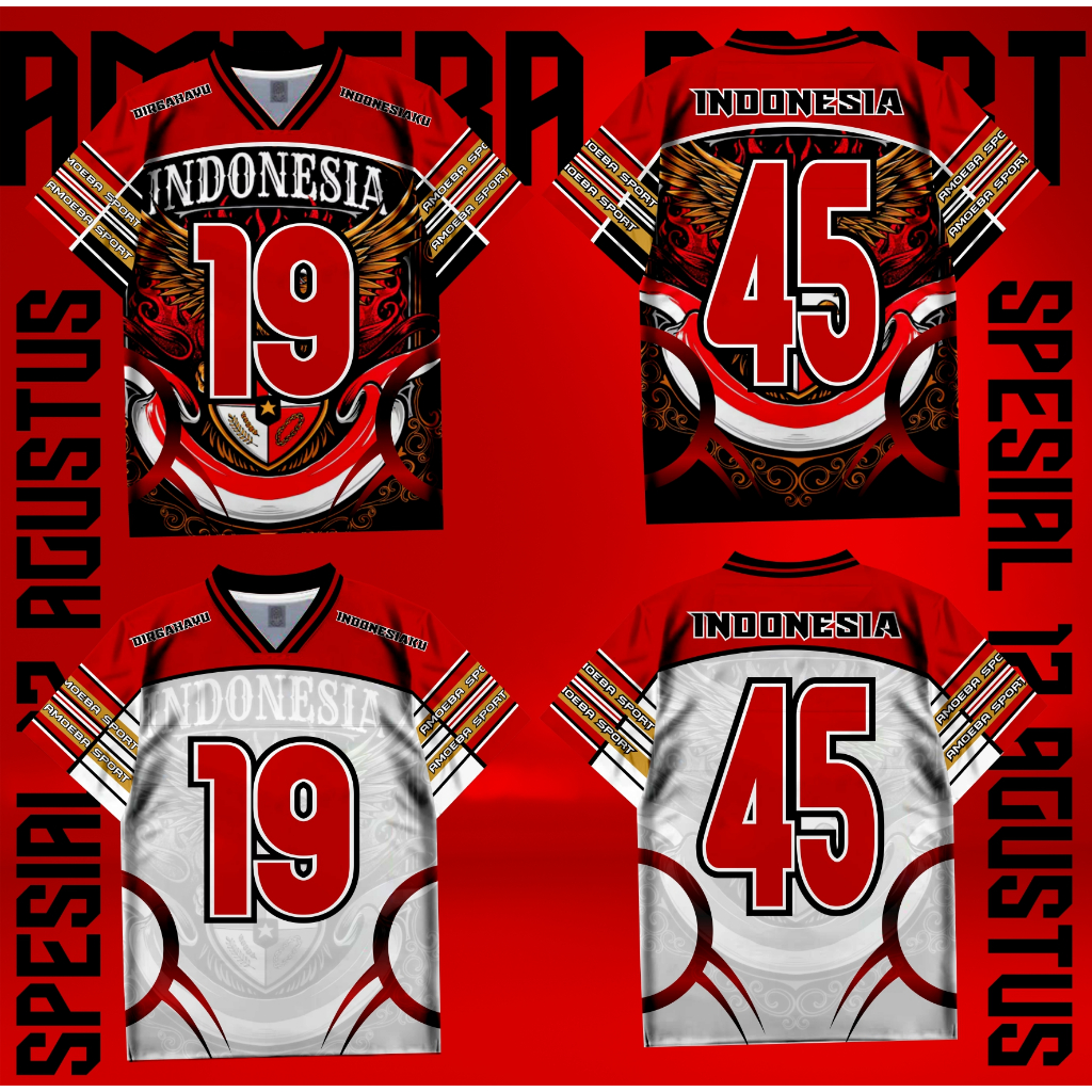 MERAH AMOEBA SPORT Jersey Over Size อินโดนีเซีย Unisex สีแดงสีขาวดีไซน์ใหม่สําหรับเด็กและผู้ใหญ่ Coo