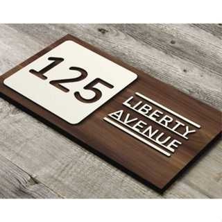CUSTOM HOUSE NUMBER สติ๊กเกอร์ไม้ MOTIF ขนาด 30X16 ครีม WRITING PEN BOLT