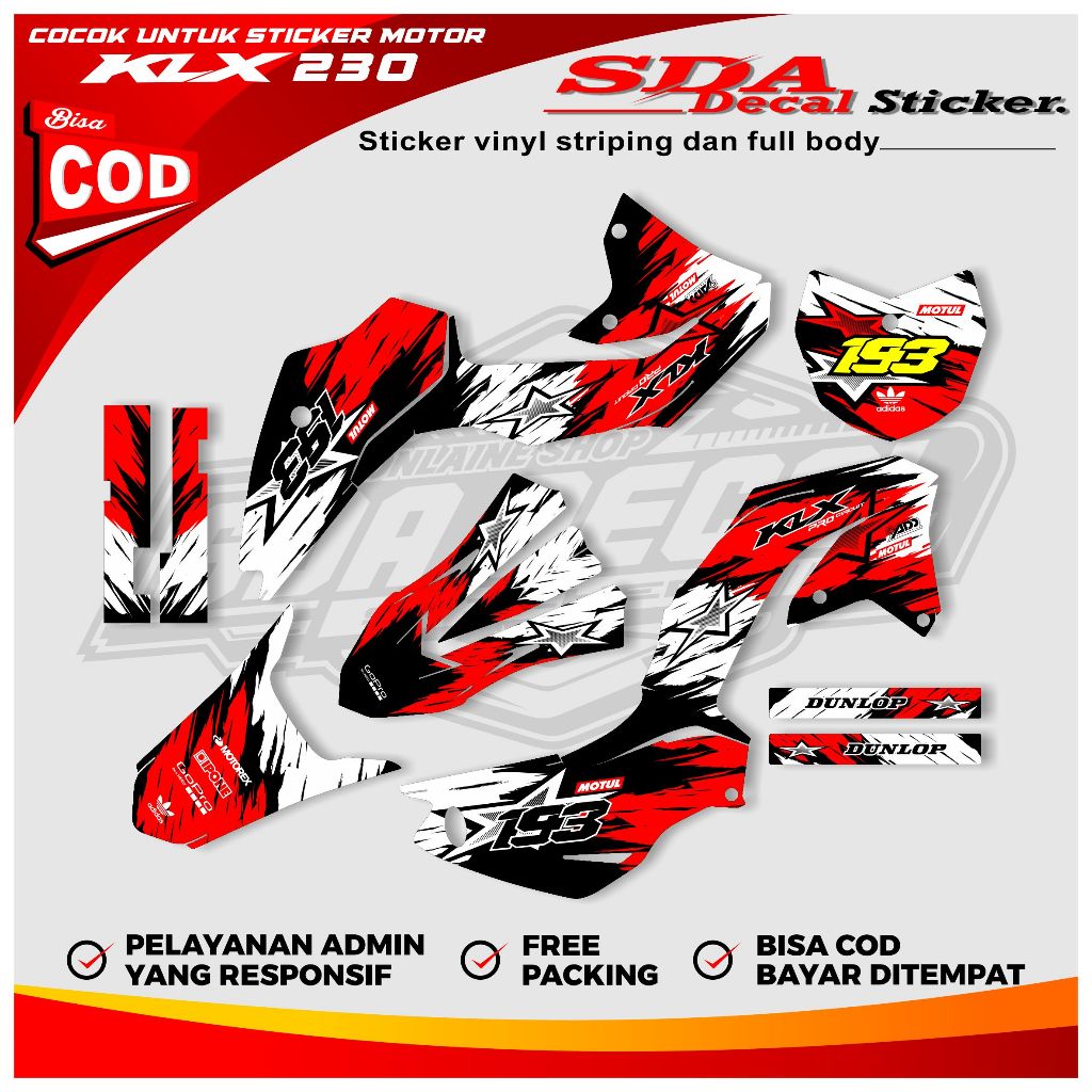 KLX 230 Full Body Decal Sticker - KLX 230 Full Body Decal สติกเกอร์สามารถปรับแต่งชื่อและหมายเลข SDA.