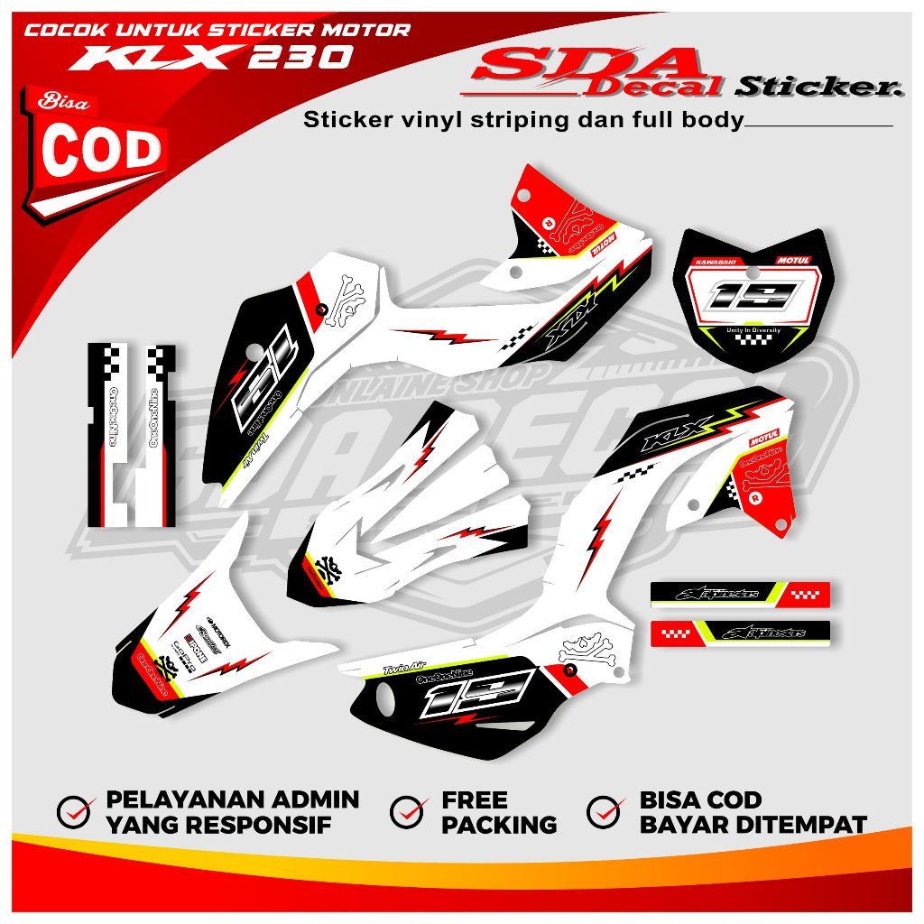 KLX 230 Full Body Decal Sticker - KLX 230 Full Body Decal สติกเกอร์สามารถปรับแต่งชื่อและตัวเลข SDA.0