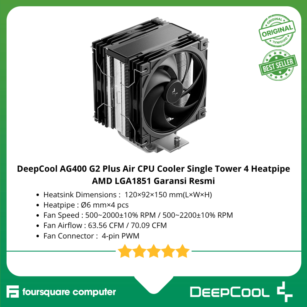DeepCool AG400 G2 Plus Air CPU Cooler Single Tower 4 Heatpipe AMD LGA1851 รับประกันอย่างเป็นทางการ