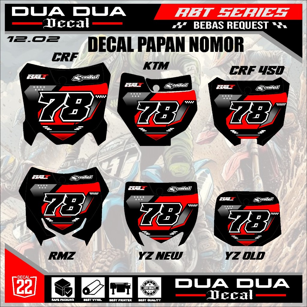 สติ๊กเกอร์แผ่นหมายเลขสติ๊กเกอร์ rbt crf150l,ktm 85,yz old,yz ใหม่, RMZ, crf 250, crf450 หมายเลขขอฟรี
