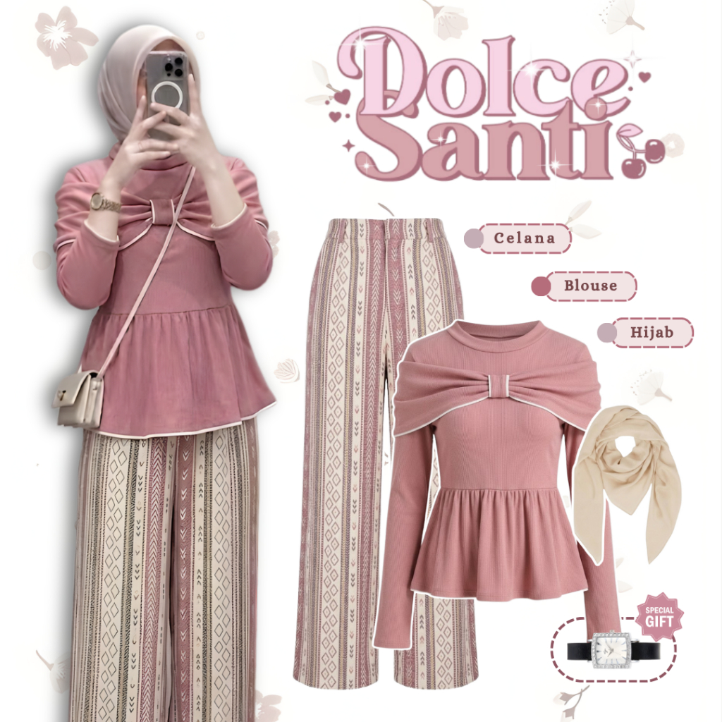 ชุด 4-in-1 Teenage (Blouse, Culottes, Bella Square Hijab, Watch) ชุดสไตล์เกาหลี KA224