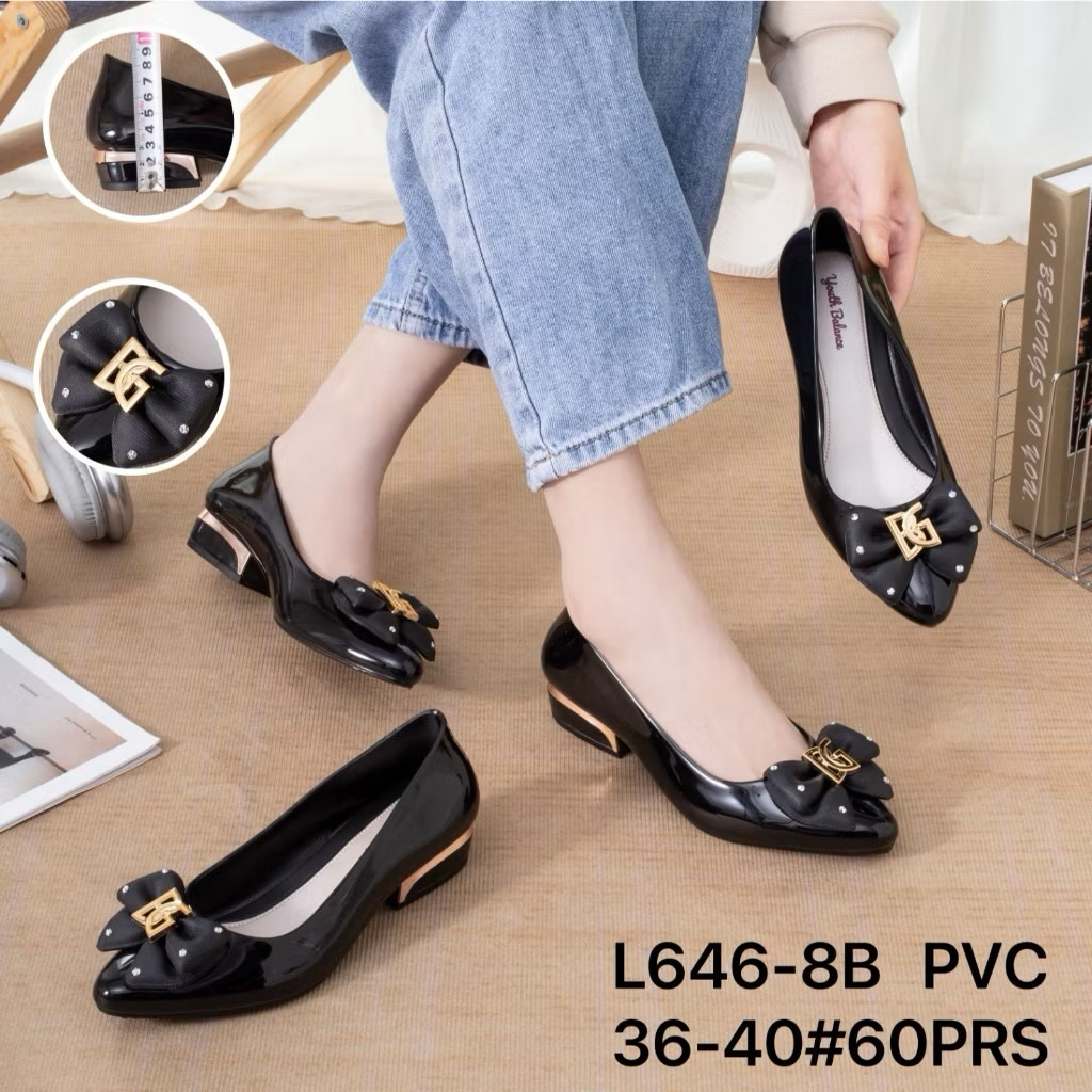 รองเท้ายางเยลลี่ผู้หญิง (Size 38) ริบบิ้นนําเข้า DG 3cm Heel Gold Balance Trim