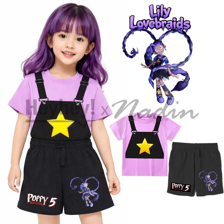ชุดเสื้อยืดและกางเกงเด็กพิมพ์ลายโดยรวม Lily Lovebraids Poppy Playtime Chapter 5