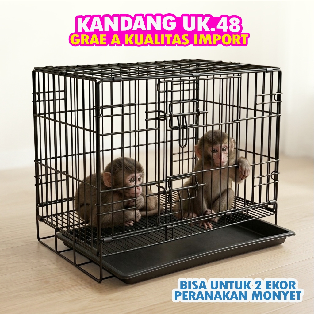 นําเข้า PREMIUM THICK MONKEY CAGE UK.48 - ฟรีแท็ก NAME, TRAY - UK.48 X 30 X 38, สามารถพับได้