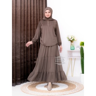 Setelan Amanda Atasan Rok Set Hijab Jersey Premium Model Atasan Serut Pinggang Setelan Santai Casual Wanita