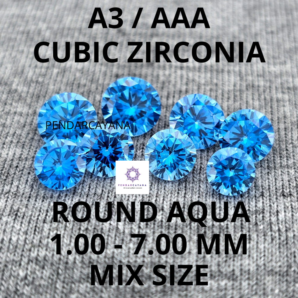 CUBIC ZIRCONIA A3 / AAA 1 - 7 MM ROUND AQUA MIX / MIX