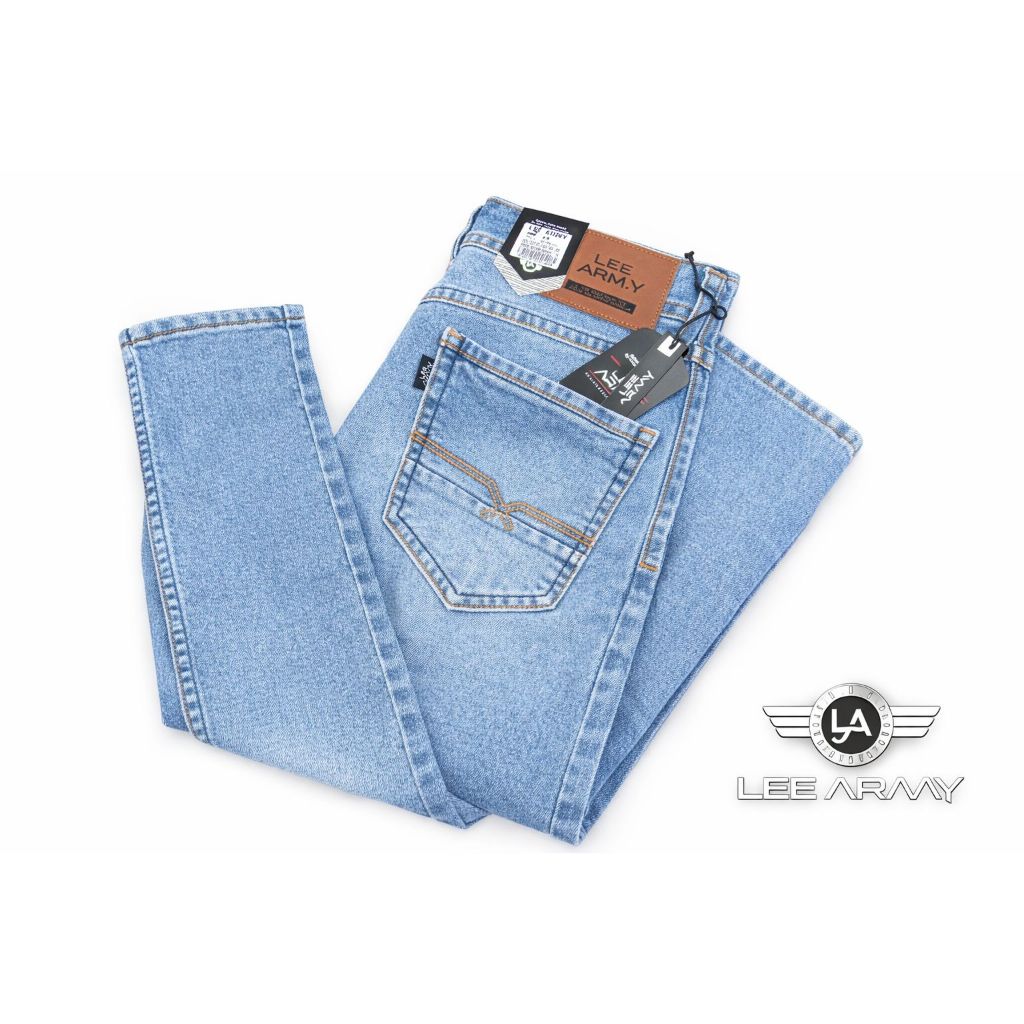 Lee Army Original Stretch Premium Mens Skinny Fit Ripped Jeans ใน Blue Denim Slimfit, กางเกงขายาวผู้