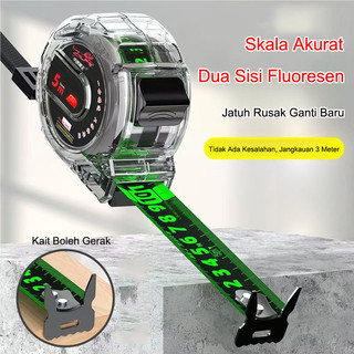 Meteran 10m 7,5m 5m Pita Pengukur Transparan Fluorescent Transparan Glow in The Dark Baja Tahan Banting Measuring Tape