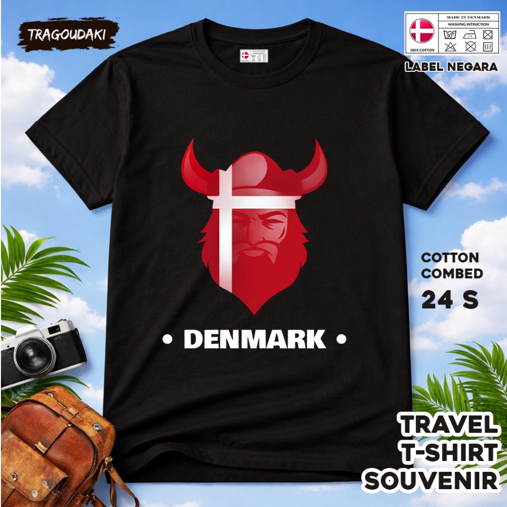 DENMARK ของที่ระลึก T-SHIRT DENMARK 24 Tag ของที่ระลึก เสื้อผ้าทําจากผ้าฝ้ายหวี 24s