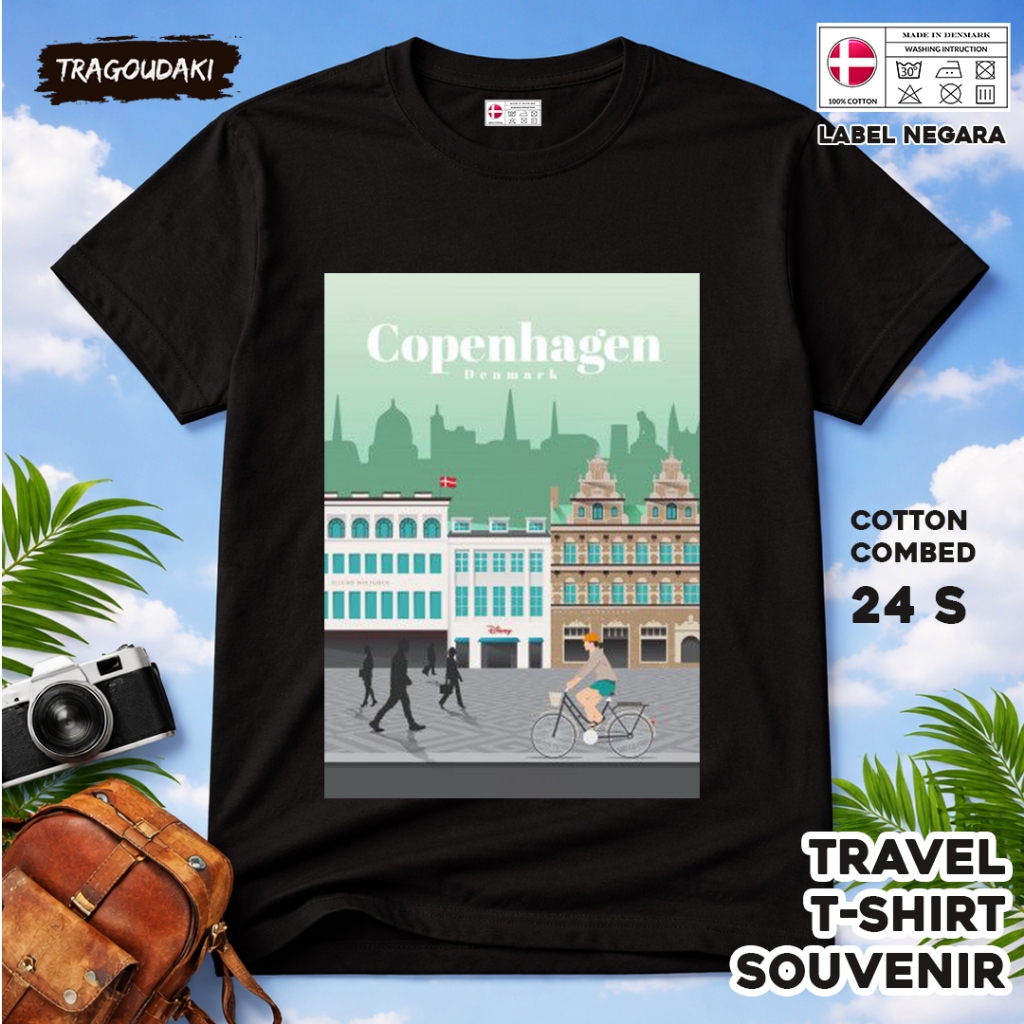 DENMARK ของที่ระลึก T-SHIRT DENMARK 28 Tag ของที่ระลึก เสื้อผ้าทําจากผ้าฝ้ายหวี 24s