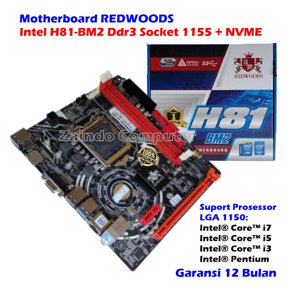 REDWOODS H81 DDR3 ซ็อกเก็ต 1150 ช่อง NVME REDWOODS INTEL HASWELL H81 LGA 1150 DDR3 MOTHERBOARD REDWO