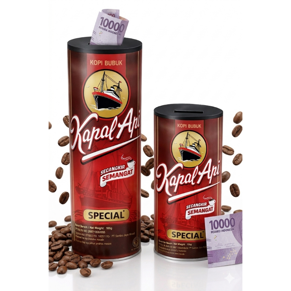 SNACK PIGGY BANK WITH KAPAL API COFFEE MOTIF, พาราสีพลาสติก, ขนาด 12x28ซม., OPEMANENT