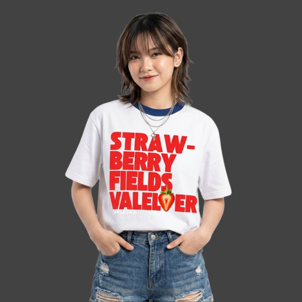 Valezka T-shirt Short Boxy T-shirt Ringer tee Strawberry-berry