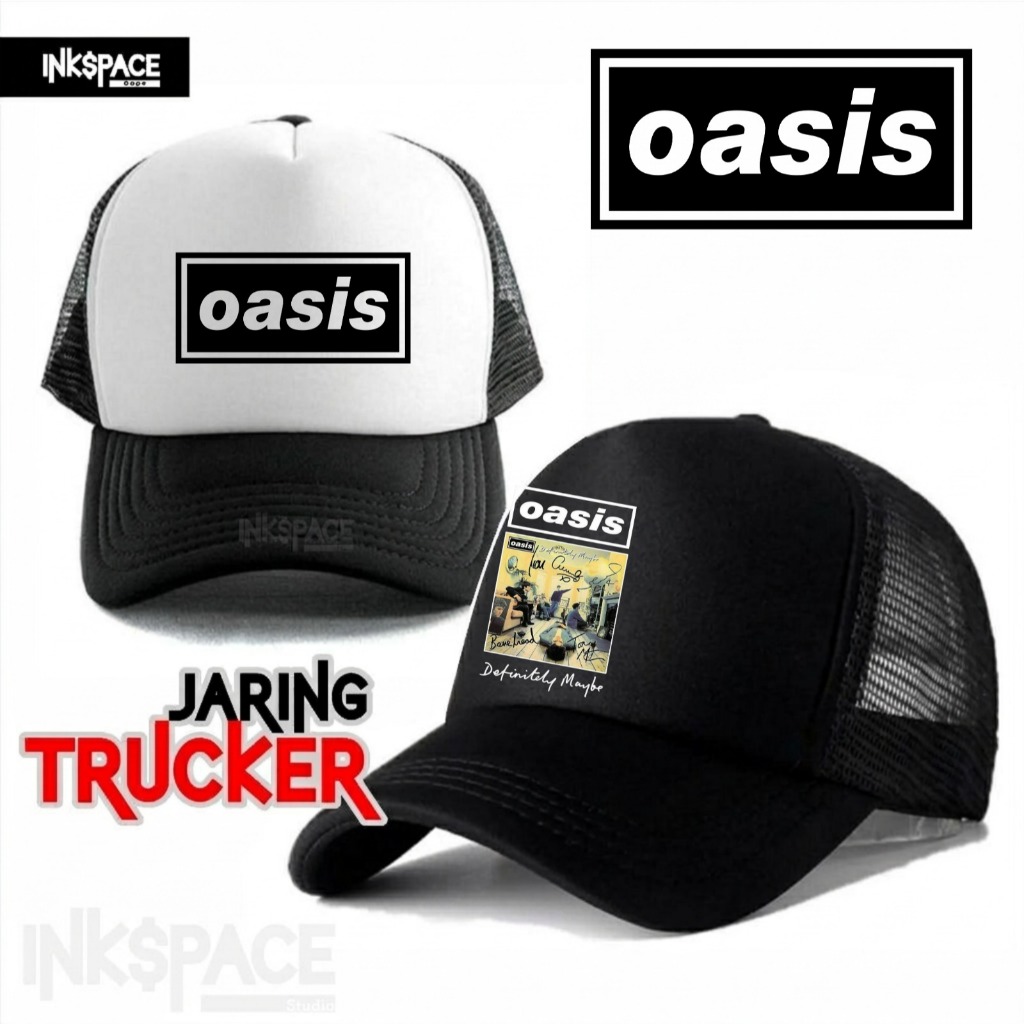 Oasis Band Trucker Hat Baseball Mesh Unisex ผู้ชายผู้หญิงพรีเมี่ยม