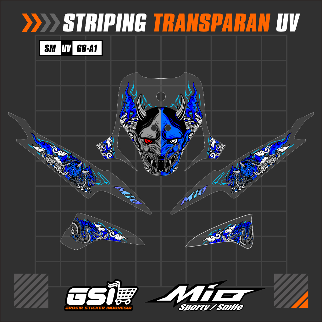 Mio Sporty Motorcycle Striping, Transparent UV Embossed Glossy Texture, Semifull Sticker, 1 ชุด, ขวา