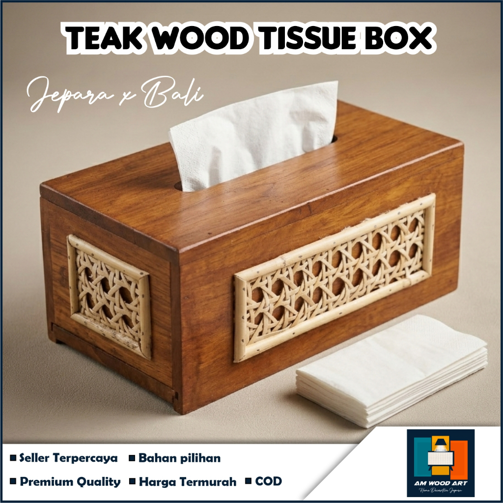 TEAK WOOD TISSUE BOX RATTAN / Aesthetic Natural Walnut TEAK WOOD TISSUE BOX