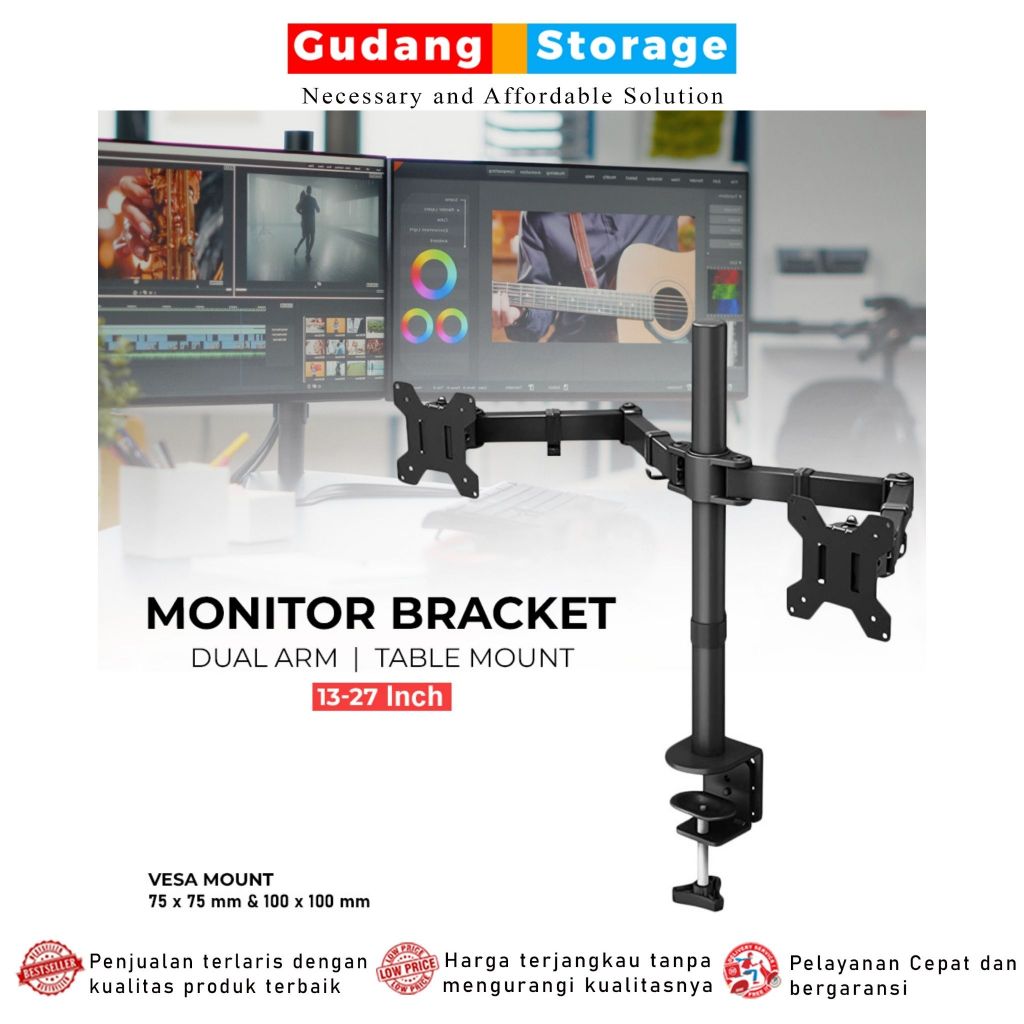 Taffiffware VESA 100 x 100 13-27 นิ้ว TV Table Mount Monitor Bracket - สีดํา
