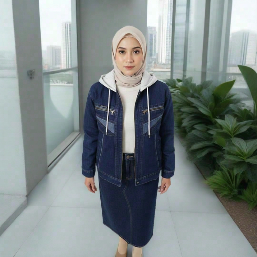 ZIPPER HOODIE JEANS JACKET ผู้หญิง ZIPPER HOODIE JACKET