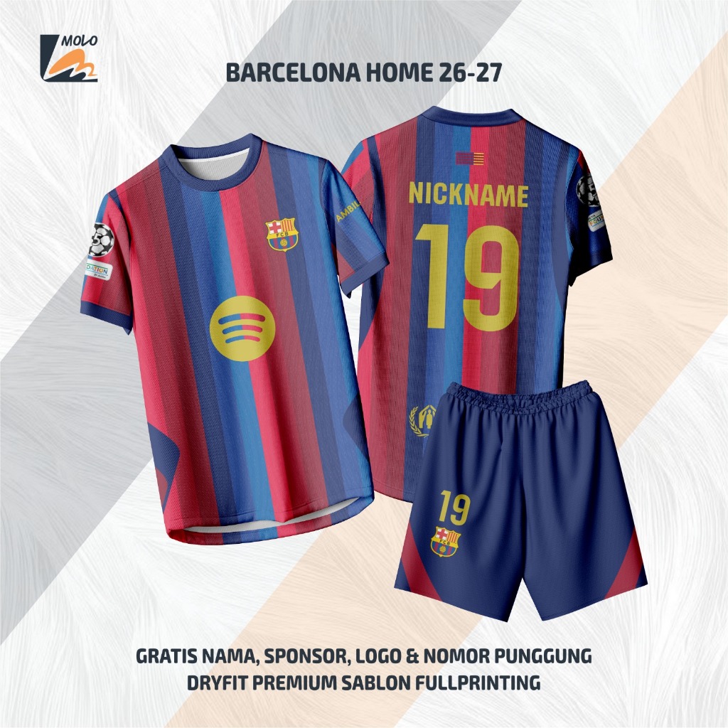 MERAH Baugrana Lamine Yamal Red Blue Home 2026/2027 Supporter Football/Futsal Jersey ฟรีชื่อและหลังห
