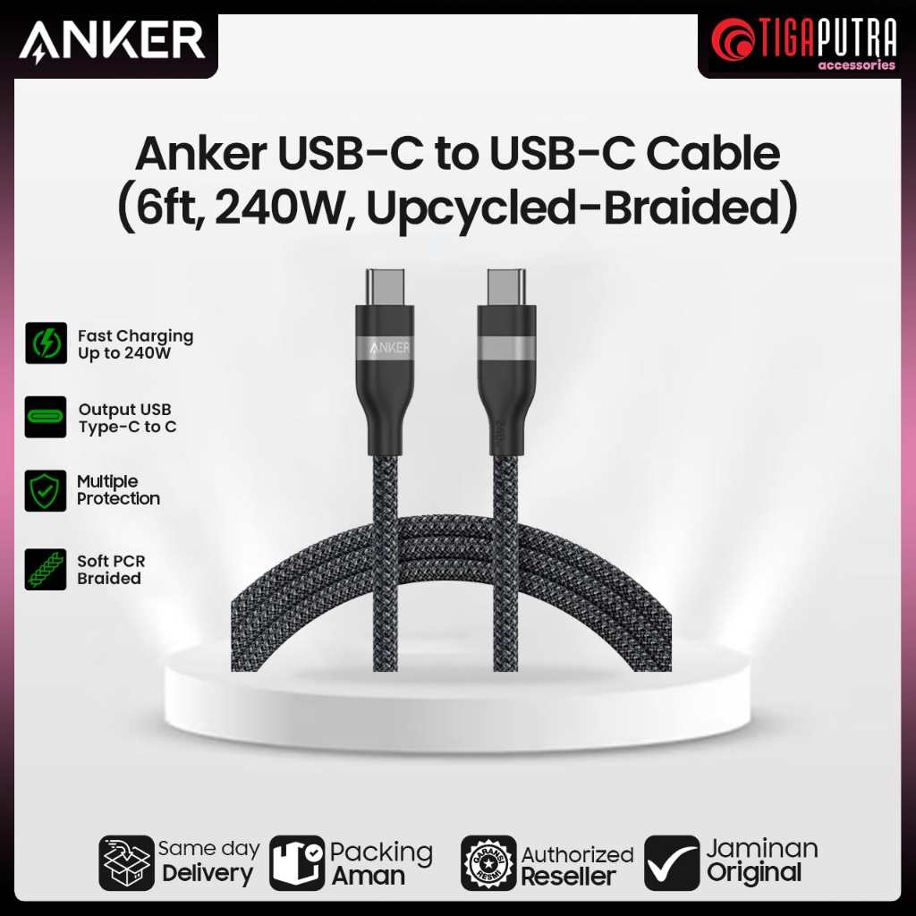 Anker Upcycled 240W Braided Fast Charging Data Charger Cable 3FT/6FT - A82E2