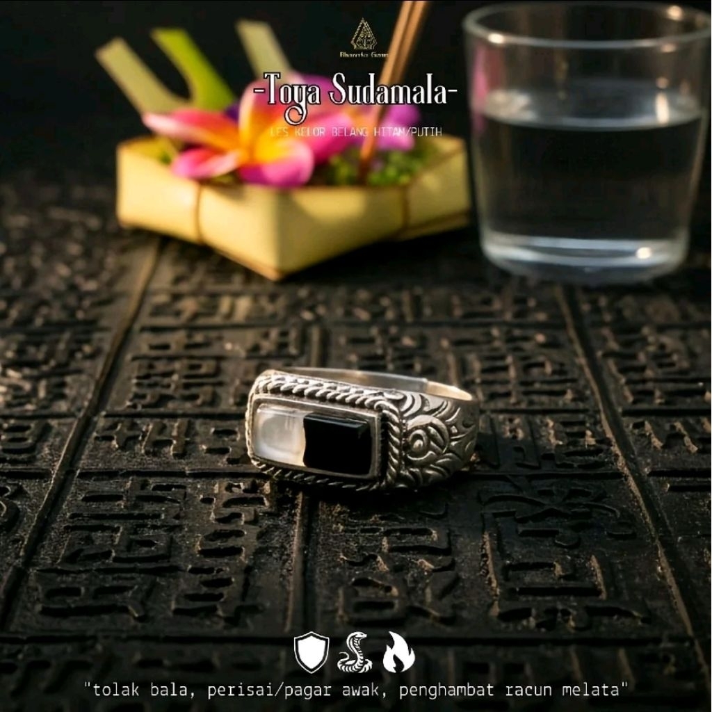 MORINA LES ring PROTECTS TOYA SUDAMALA - มะรุมลายขาวดํา les yin-yang แหวนญี่ปุ่น cross