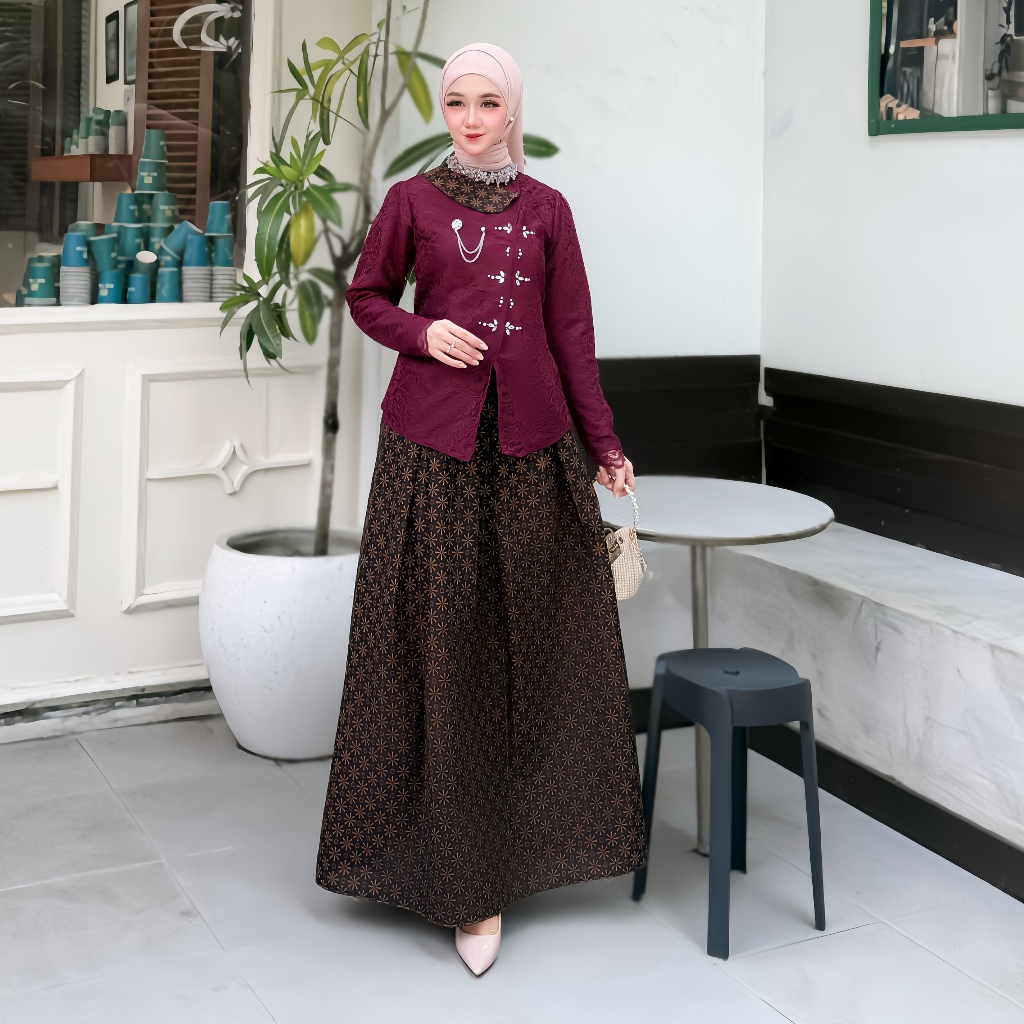 Kebaya ชุด Jnnggan Alysa Brocade ผสม Batik Hijablush สําเร็จการศึกษาเพื่อนเจ้าสาวฟรีเข็มกลัด