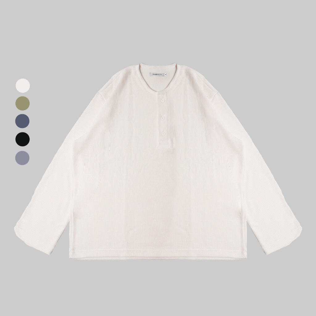 Howghstudios Henley Long Sleeve Boxy Tshirt Waffle Plain Long Sleeve Henley Shirt / Long Sleeve Butt