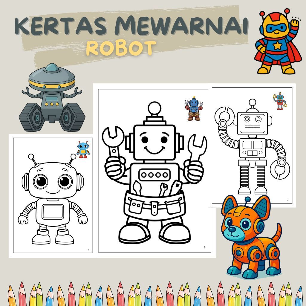 กระดาษระบายสีสําหรับเด็ก Robot Theme Educational - A5 100 แกรม