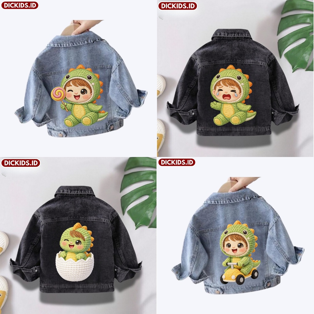 CUTE DINO JEANS JACKET สําหรับเด็ก AGES 1-7 ปีใน SNOW BLUE & SNOW BLACK