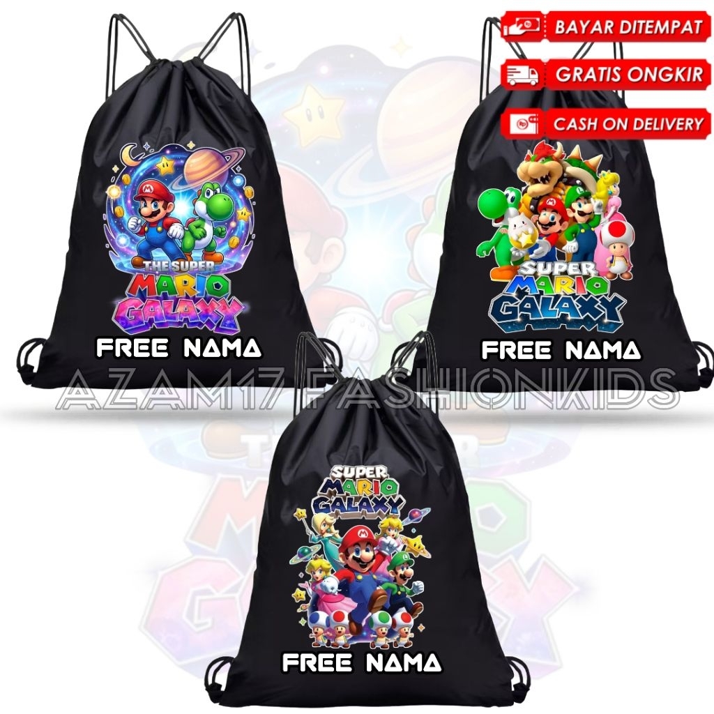 Super Mario Galaxy The Movie Kids String Bag ชื่อฟรี / Super Mario Galaxy The Movie Kids Cordura Bac