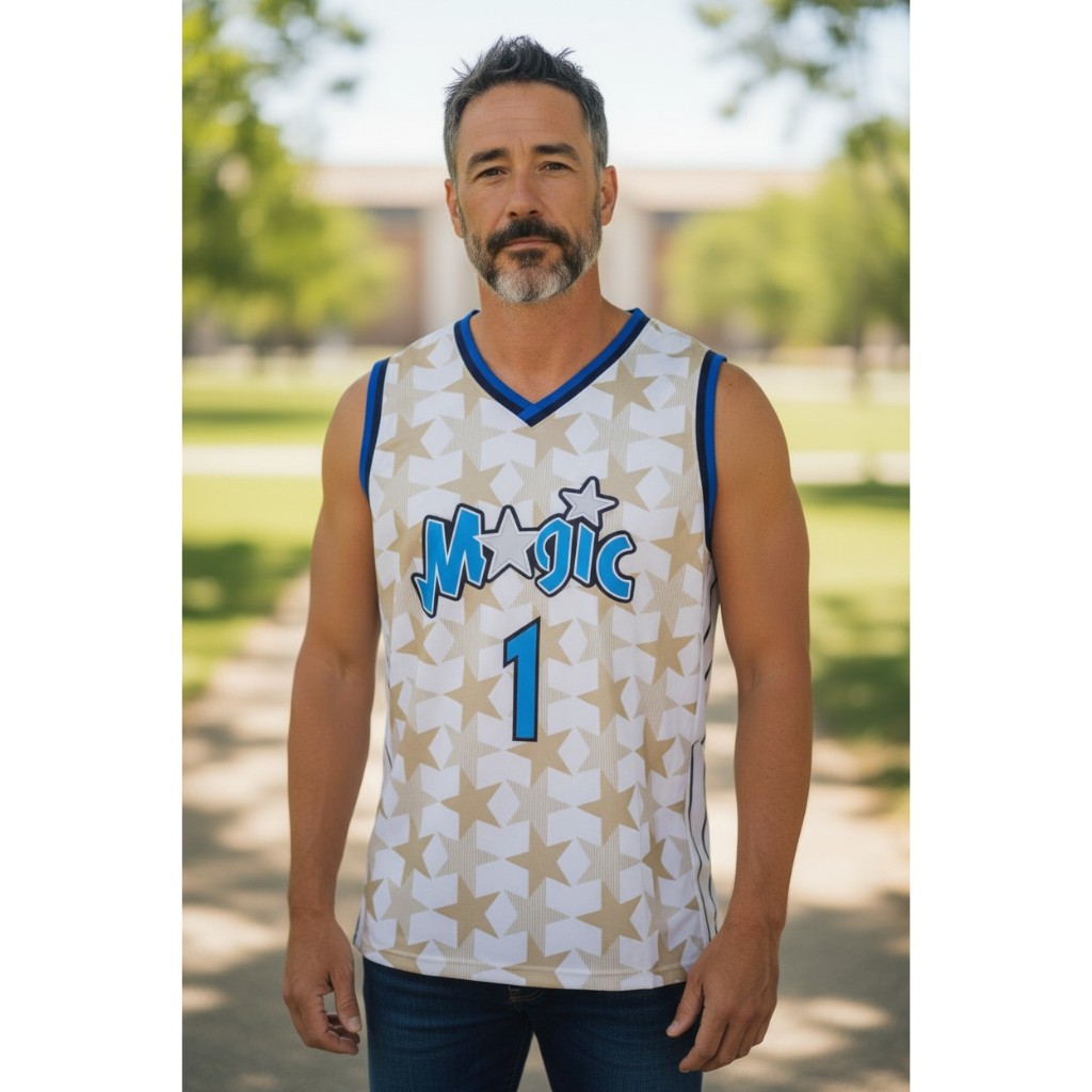 พรีเมี่ยมนําเข้า CLASSIC HWC MAGIC 1 TRACY MCGRADY WHITE STAR BASKETBALL JERSEY