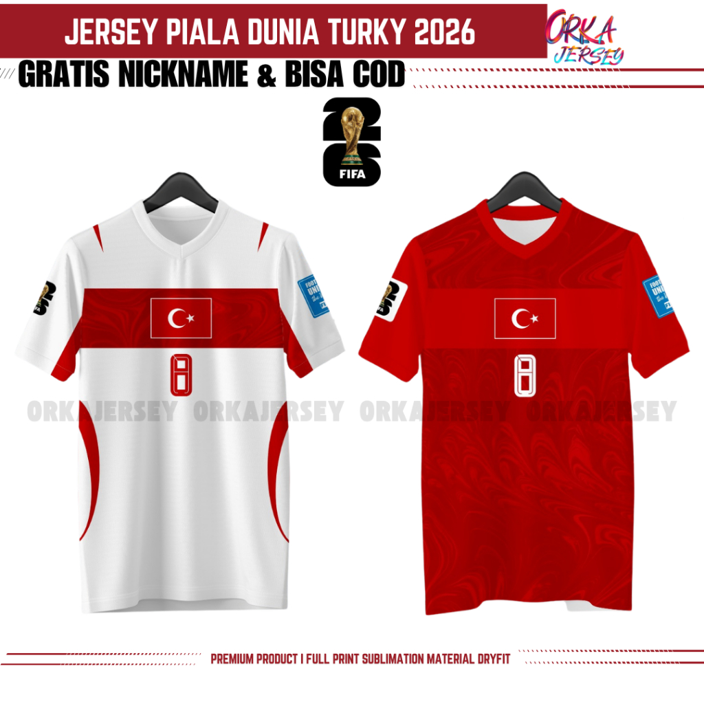 ตุรกีย์2026ฟุตบอลโลกพรีเมี่ยมพิมพ์เต็มรูปแบบฟรีชื่อและด้านหลังหมายเลขที่มีอยู่สําหรับเด็กและผู้ใหญ่