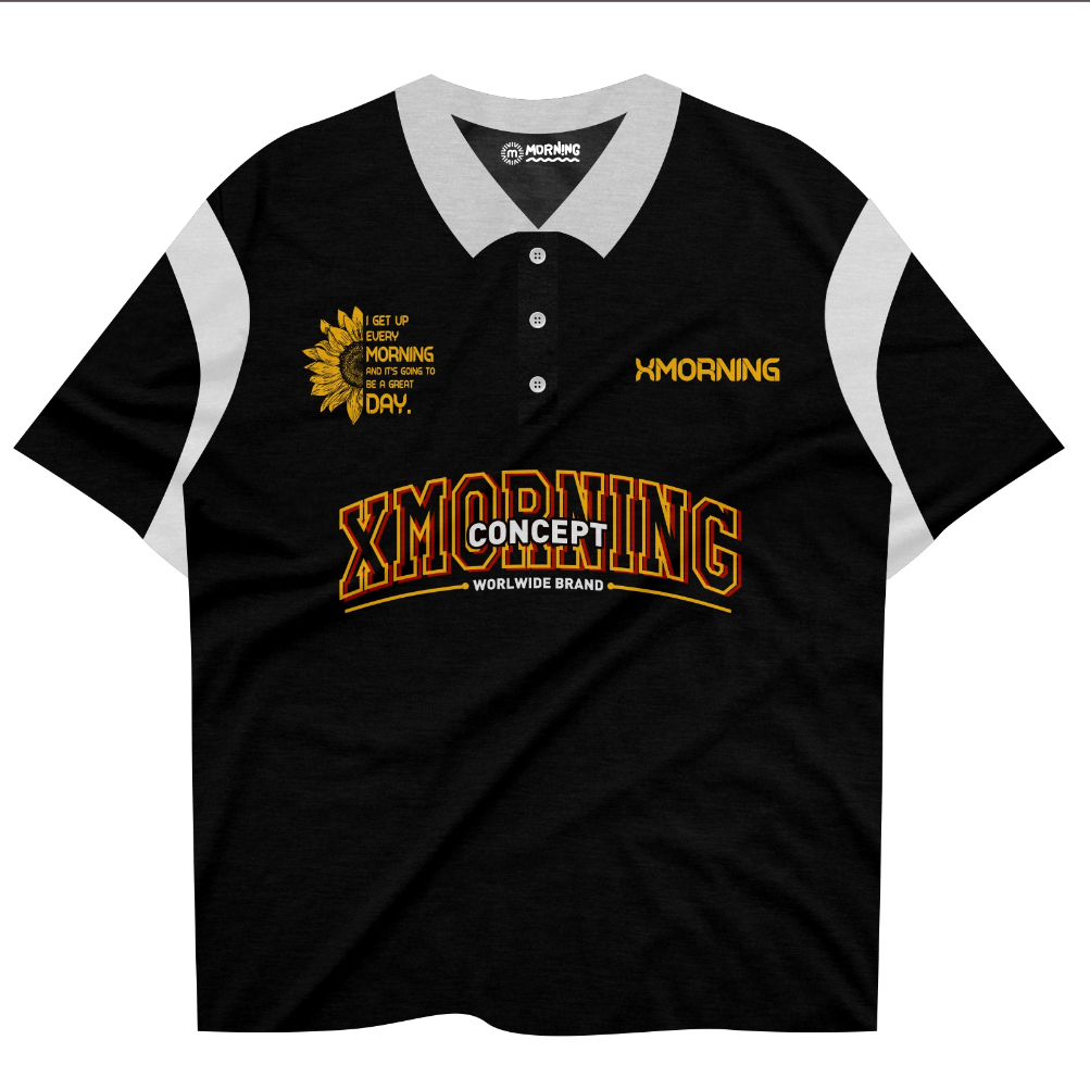 Morning supply Oversize Rugby Polo t-shirt Xเช้า สีดํา-ขาว Streetwear | เสื้อโปโลผู้ชายและผู้หญิงผ้า
