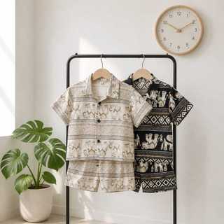 LUTUNA - SETELAN KEMEJA ANAK MOTIF GAJAH THAILAND UNISEX
