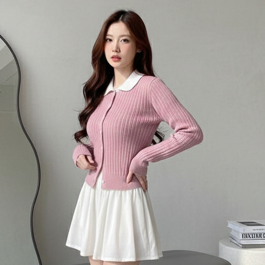[Hallyu] กระดุมถักรัดรูปผู้หญิงบนคอ Polo Premium | เสื้อคอโปโลผู้หญิงมีกระดุมแอคทีฟงานถักสไตล์เกาหลี