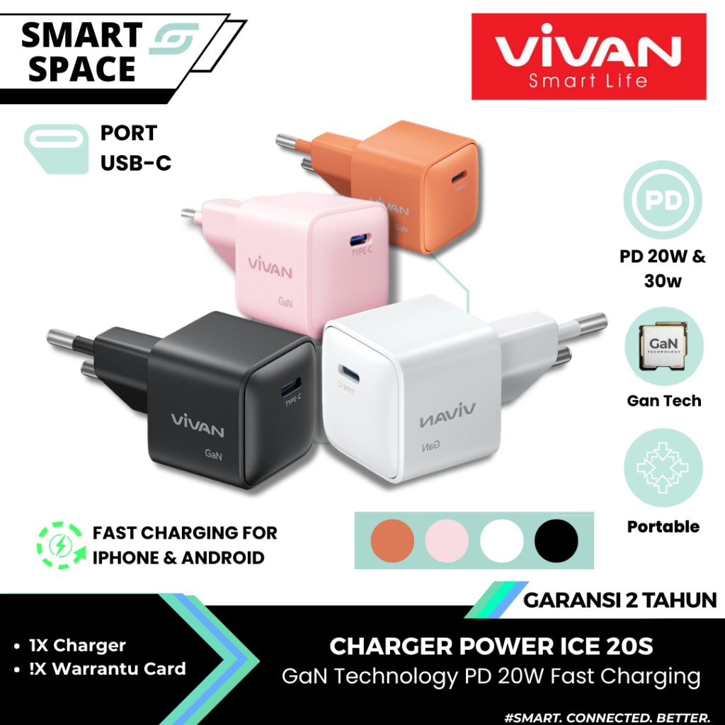 [ใหม่] VIVAN GaN PD 20W 30W USB-C Port Charger Adapter สําหรับ iPhone & Android Fast Charging Power 