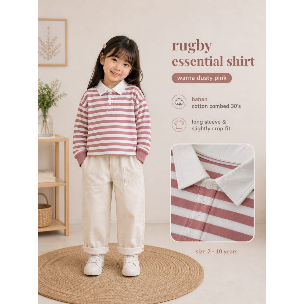 คาเฟ่ | เสื้อ ESSENTIALS RUGBY | เด็กผู้หญิง LONGSLEEVE | เสื้อยืด RUGBY CHILDRENS DUSTY PINK