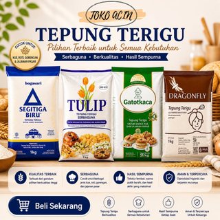 Tokoacin Aneka Tepung | Tulip Tepung Terigu 1kg Tepung Serbaguna | Tepung Kue | Tepung Segitiga Biru | Tepung Terigu Interflour Gatotkaca | Tepung Dragonfly