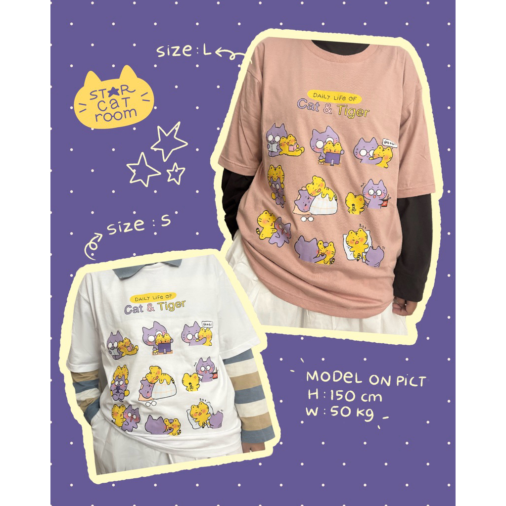 STARCATROOM_DAILY LIFE OF CAT & TIGER OVERSIZE TSHIRT