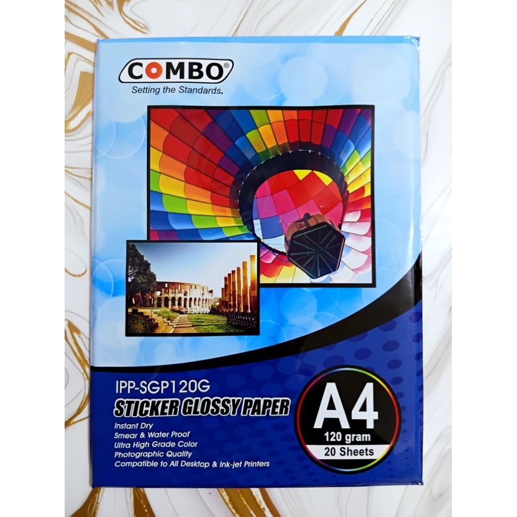 (Pack=20Lbr) กระดาษภาพถ่ายสติ๊กเกอร์เคลือบเงา COMBO 120 Grm เนื้อหา 20Lbr